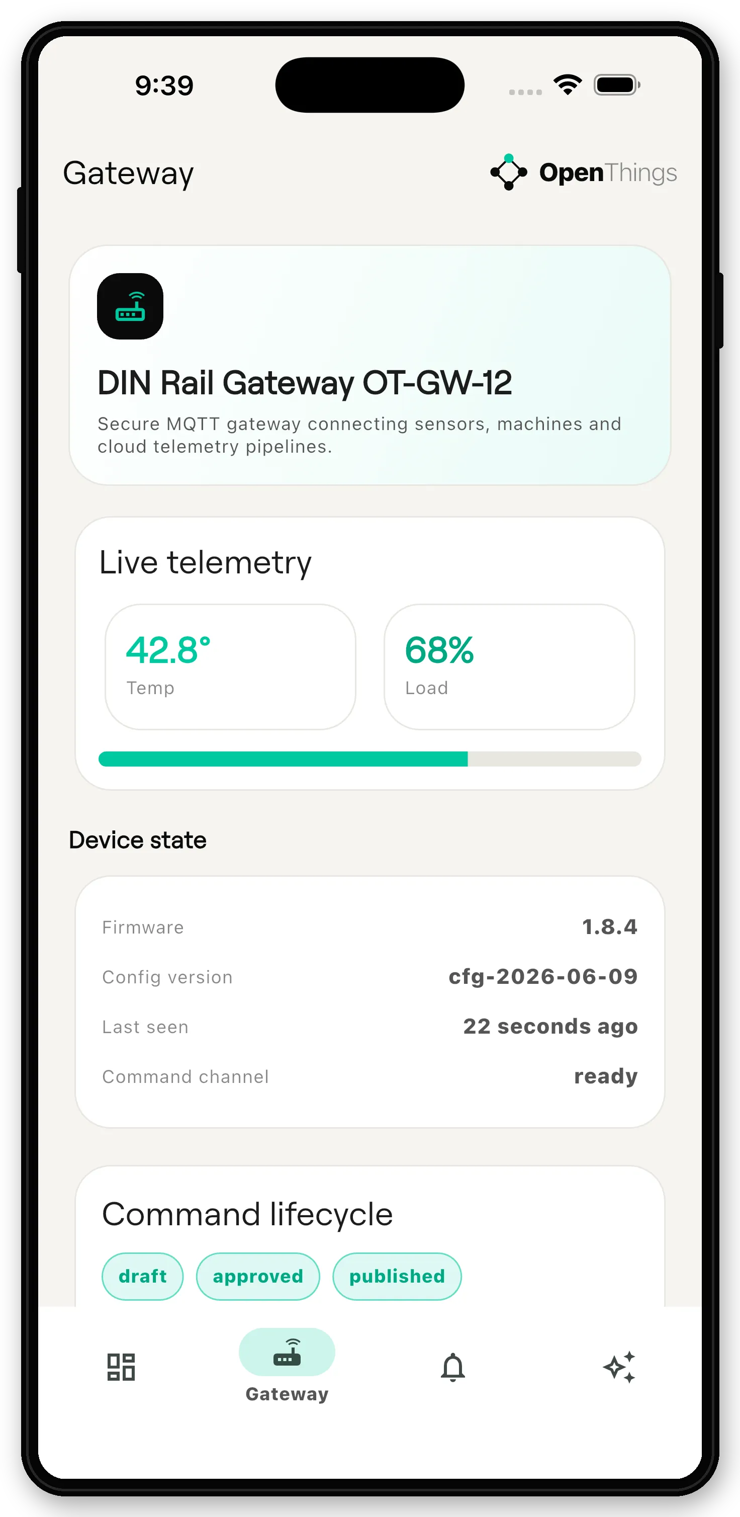OpenThings mobile app: single device detail with telemetry