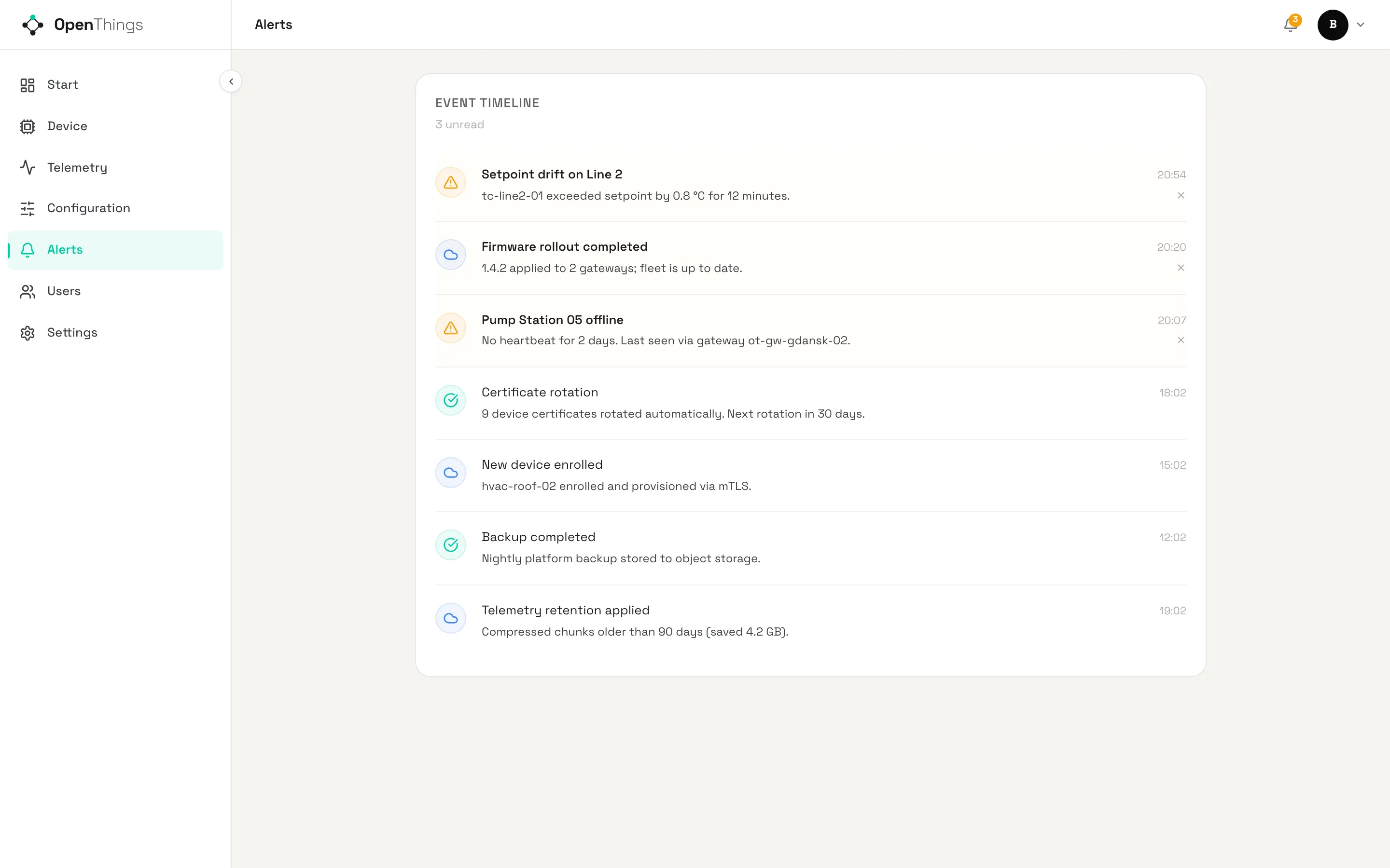 OpenThings portal: alert rules and active alerts